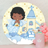 Aperturee - Black Boy And House Round Baby Shower Backdrop